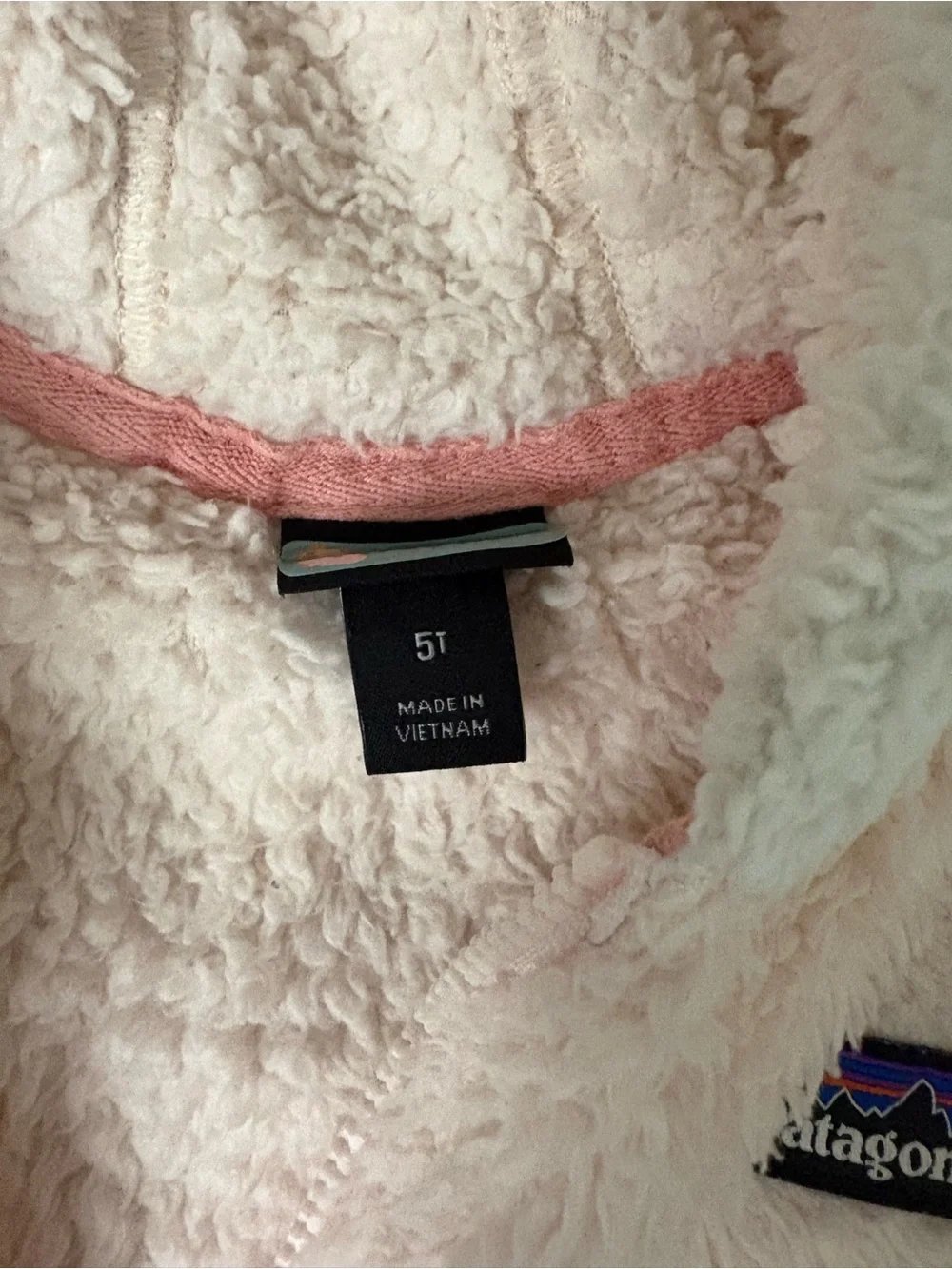 Patagonia Kids Pale Pink Sherpa Hooded Jacket with Cream Pockets